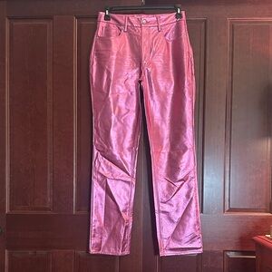 Good American Metallic Pink Pants with Stretch